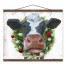 Christmas Cow Wreath 20x16 Teak Hanging Canvas