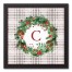 Holiday Gray Plaid Monogram Wreath C 12x12 Black Framed Canvas