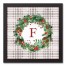Holiday Gray Plaid Monogram Wreath F 12x12 Black Framed Canvas