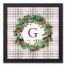 Holiday Gray Plaid Monogram Wreath G 12x12 Black Framed Canvas