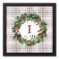 Holiday Gray Plaid Monogram Wreath I 12x12 Black Framed Canvas