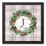 Holiday Gray Plaid Monogram Wreath J 12x12 Black Framed Canvas