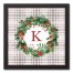 Holiday Gray Plaid Monogram Wreath K 12x12 Black Framed Canvas
