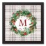 Holiday Gray Plaid Monogram Wreath M 12x12 Black Framed Canvas
