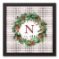 Holiday Gray Plaid Monogram Wreath N 12x12 Black Framed Canvas