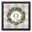 Holiday Gray Plaid Monogram Wreath O 12x12 Black Framed Canvas