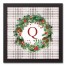 Holiday Gray Plaid Monogram Wreath Q 12x12 Black Framed Canvas