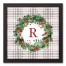 Holiday Gray Plaid Monogram Wreath R 12x12 Black Framed Canvas