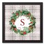 Holiday Gray Plaid Monogram Wreath S 12x12 Black Framed Canvas