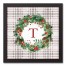 Holiday Gray Plaid Monogram Wreath T 12x12 Black Framed Canvas