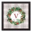 Holiday Gray Plaid Monogram Wreath V 12x12 Black Framed Canvas