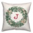 Christmas Wreath Monogram J 18x18 Spun Poly Pillow