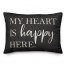 Heart is Happy Here on Black 14x20 Indoor / Outdoor Pillow