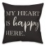 Heart is Happy Here on Black 18x18 Indoor / Outdoor Pillow