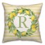 Yellow Stripe Lemon Wreath Monogram Personalized 18 x 18 Indoor / Outdoor Pillow