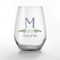 Leafy Established Monogram Personalized 3.25 x 4.25 Printed Stemless Wine Glass