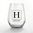 Simple Square Monogram Personalized 3.25 x 4.25 Printed Stemless Wine Glass