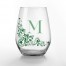 Emerald Flourish Monogram Personalized 3.25 x 4.25 Printed Stemless Wine Glass Set of 2
