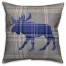 Gray and Blue Glen Plaid Moose  Outdoor Throw Pillow