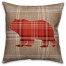 Taupe and Red Glen Plaid Bear  Outdoor Throw Pillow